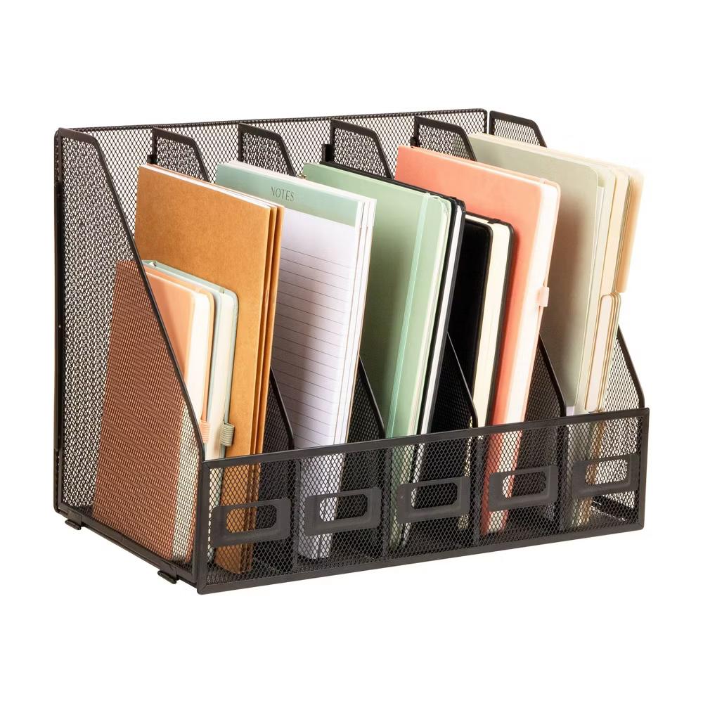 5 Compartment Metal File Organizers Black - Image 5