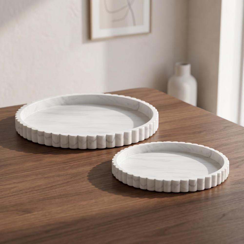 2Pc Round Silicone Vanity Tray Set Decorative Catchall Organizer for Bathroom Countertop Perfume White - Image 58