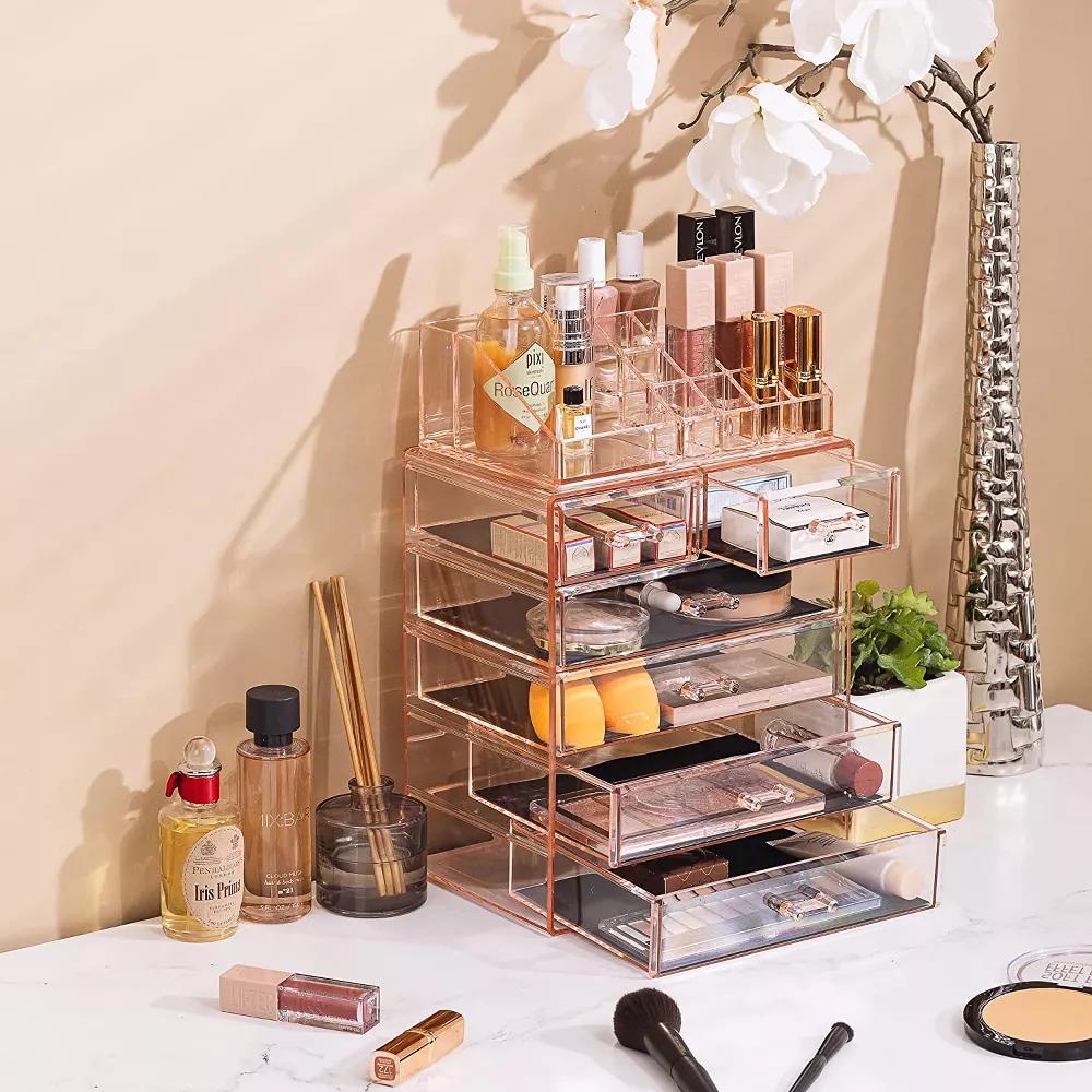 2 Piece Acrylic Makeup and Jewelry Storage Organizer Case (6 Drawers and Lipstick Tray) - Image 35