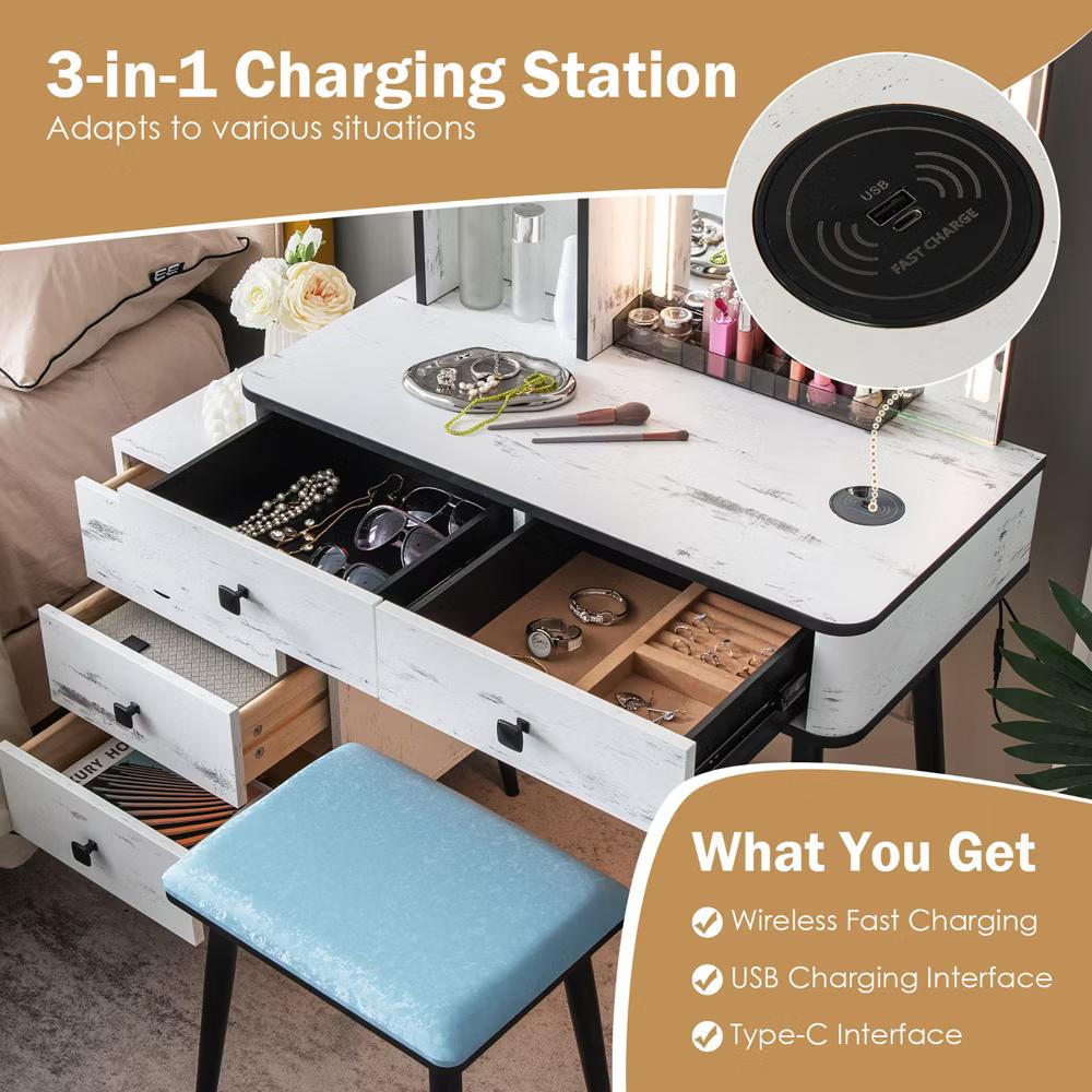 Vanity Set with Dimmable Lighted Mirror 3 Lighting Modes - Image 18