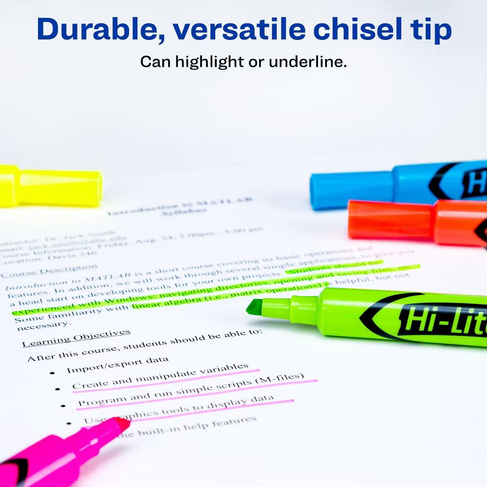 Avery Hi-Liter Desk-Style Highlighters, SmearSafe, Chisel Tip, 12 Assorted Color Highlighters (98034)