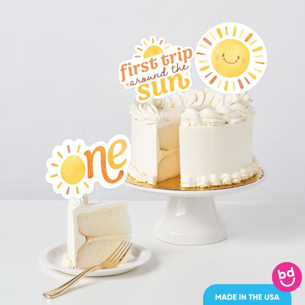 First Trip Around the Sun Birthday Cake Topper Set, Retro Sunshine Smash Cake Dessert Decorations, 1st Birthday Supplies – 3 Ct - Image 4