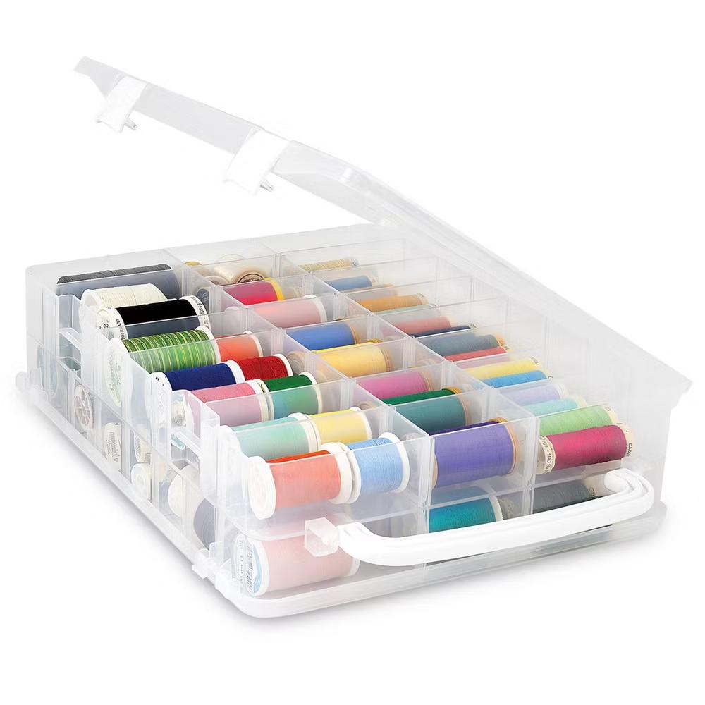 Thread Storage Box: Plastic Sewing Kit Travel Case, 13"x10"x3.25", Lightweight Sewing Supplies Organizer - Image 5