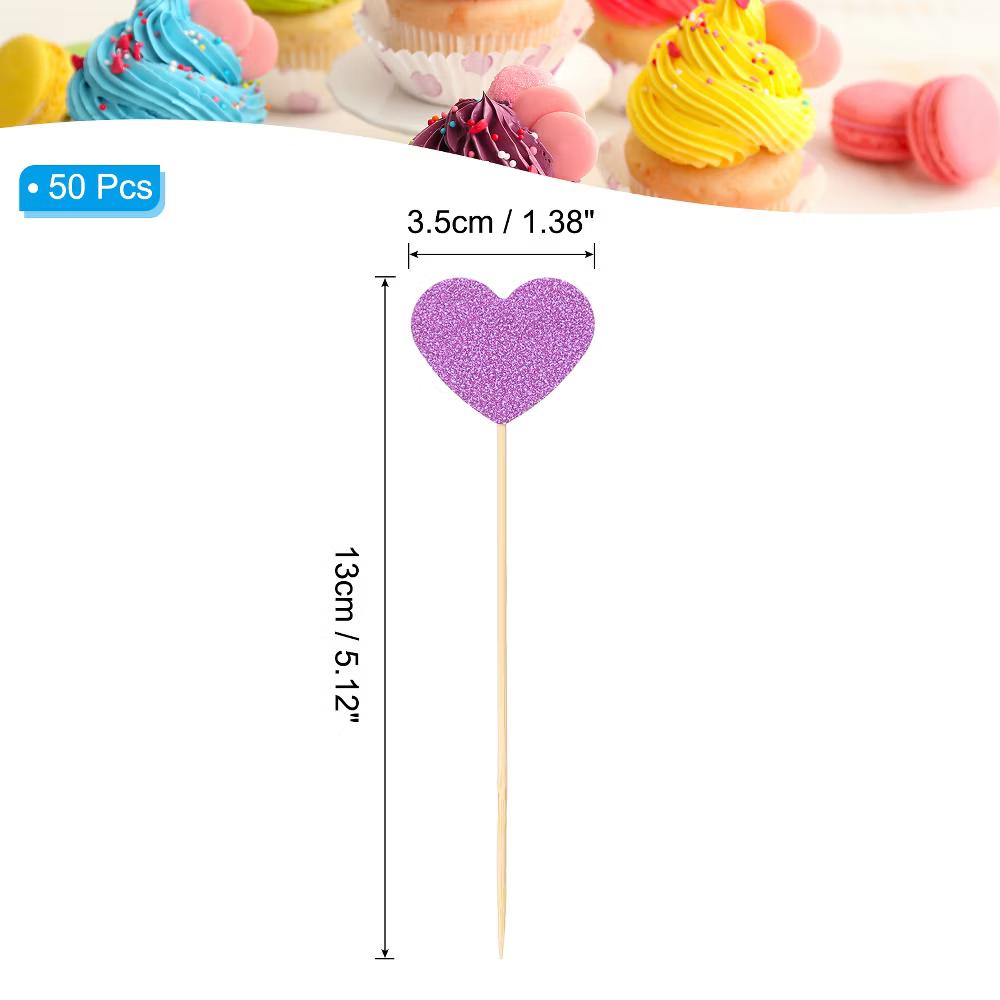 Wedding Engagement Birthday Decoration Heart Shape Cupcake Toppers Picks 50 Pcs - Image 9