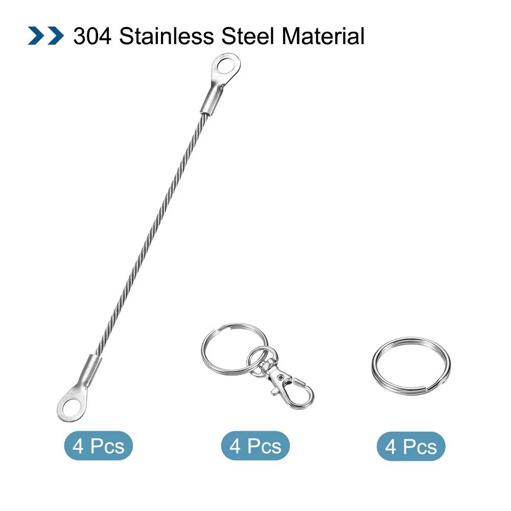 Lanyard Cable Rope with Key Ring Keychains Silver 4 Pcs - Image 35