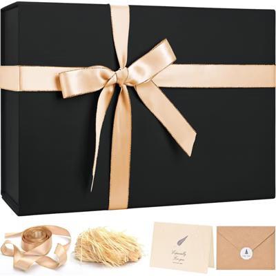 Large Gift Box 14x8.5x4.5 Inch Black Magnetic Lid with Ribbon Shredded Filler Card for Birthday Anniversary Wedding 1 Piece - Image 6
