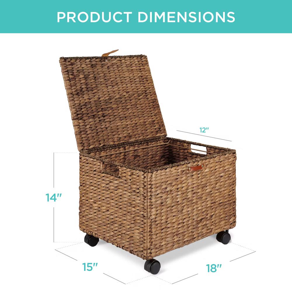 Best Choice Products Hyacinth Rolling Filing Cabinet Mobile Organizer Storage Basket w/ Lid, Locking Wheels - Natural - Image 14