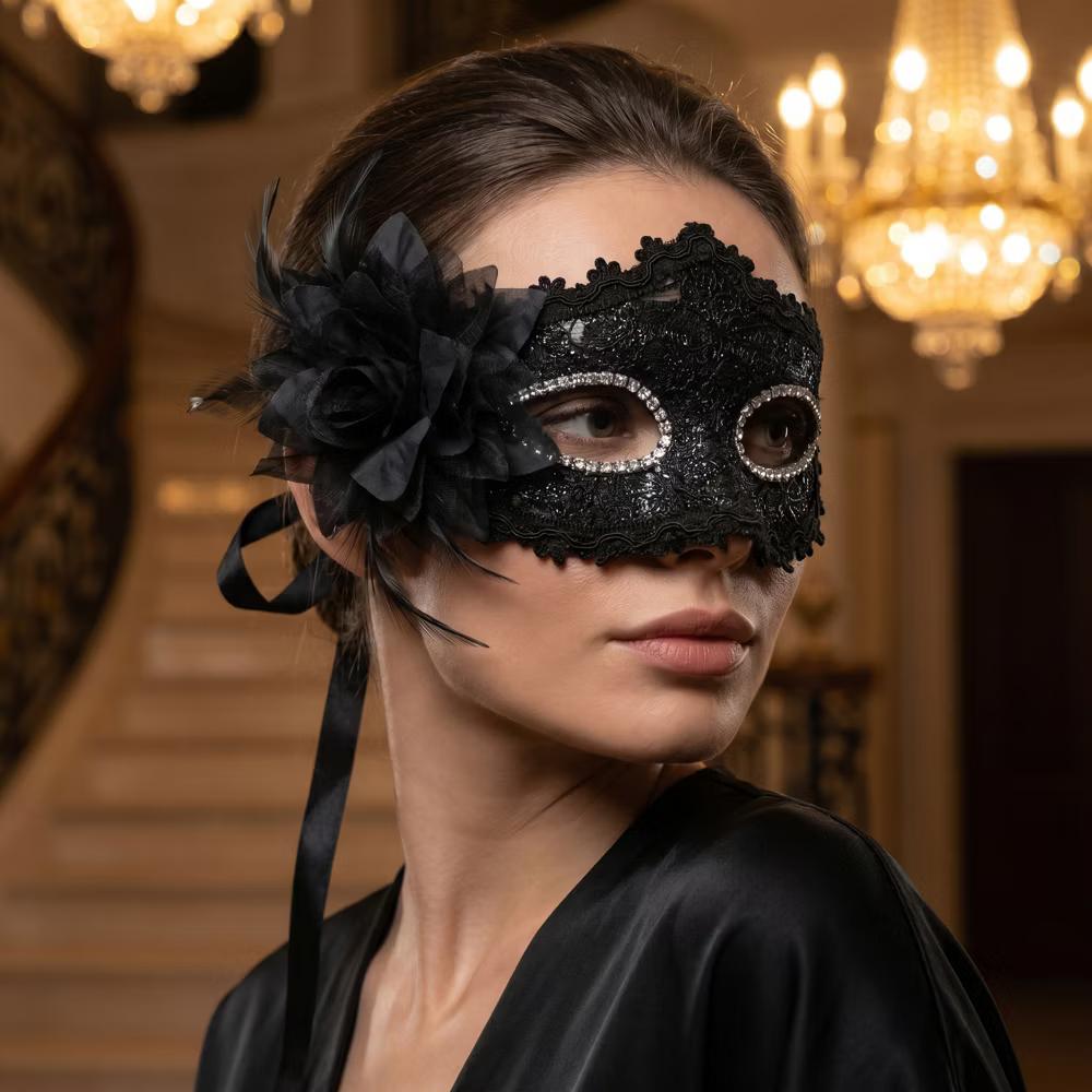 Venetian Masquerade Side Flower Rose Eye Mask for Halloween Costume Party Decor