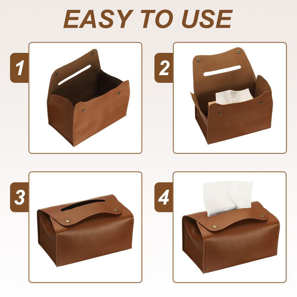 PU Leather Home Car Office Decorative Tissue Box Holder - Image 5