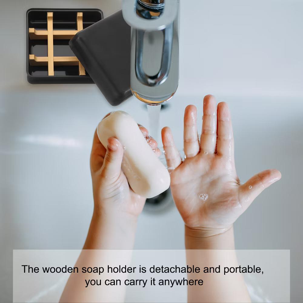 Wooden Detachable Self Draining Square Soap Dishes with Lid - Image 14