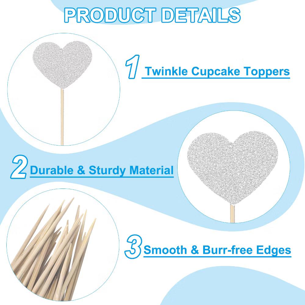 Wedding Engagement Birthday Decoration Heart Shape Cupcake Toppers Picks 50 Pcs - Image 26