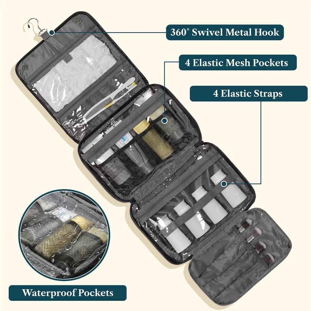 Hanging Toiletry Bag Women Men, Foldable Large Travel Cosmetic Organizer, Water Resistant Makeup Toiletries Essentials Kit - Image 3