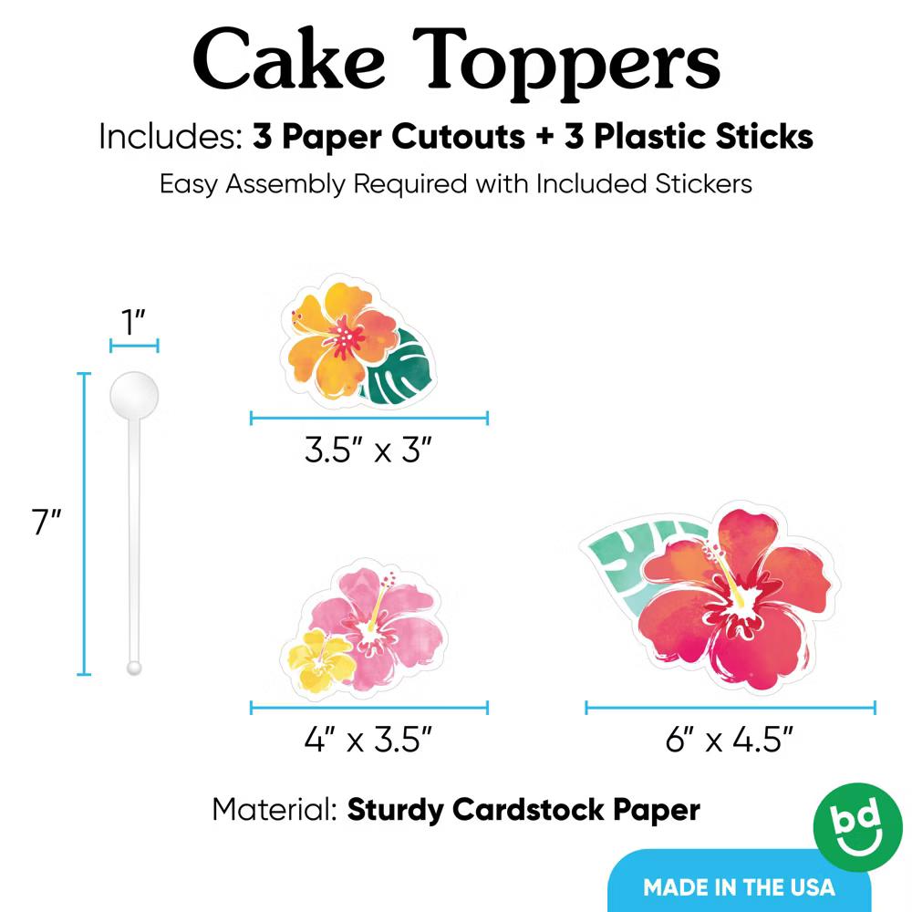Hawaiian Luau Cake Topper Set, Hibiscus Tropical Floral Party Dessert Decorations for Luau Birthday or Summer Party – 3 Count - Image 5