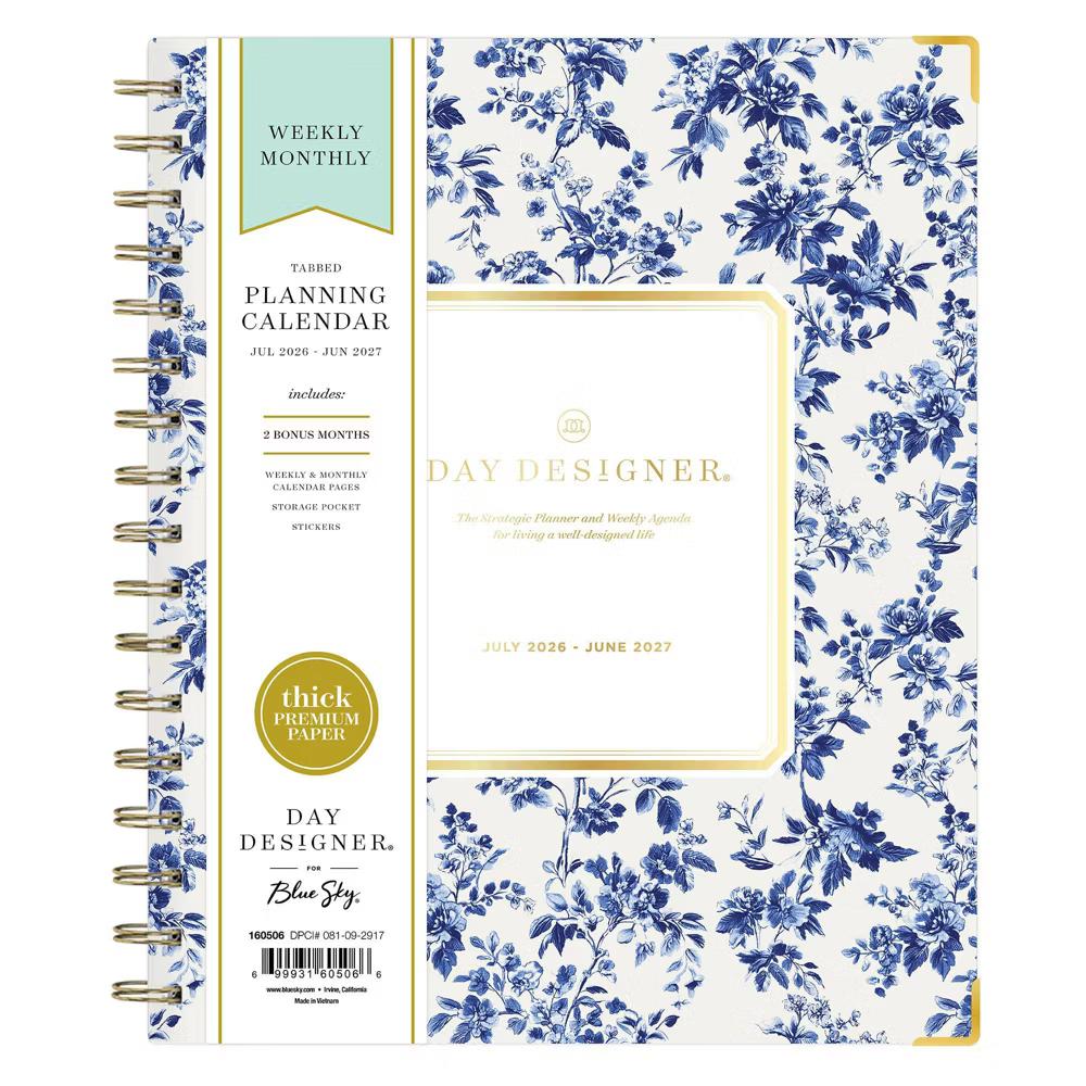 Day Designer 7"x9" 2026-2027 Planner Fleurie Blue Matte Laminated Weekly/Monthly Safety Wirebound - Image 5