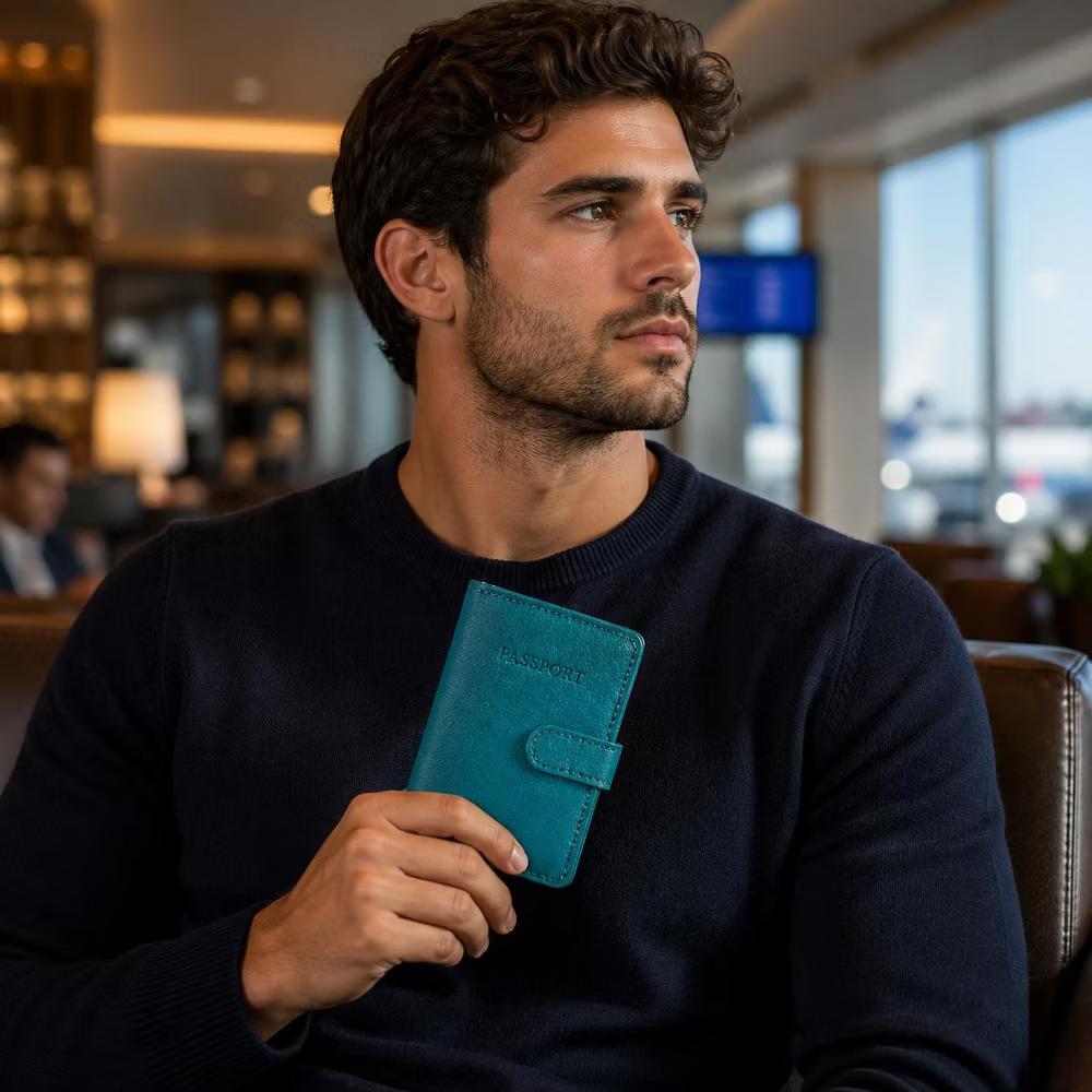 Steeltime Unisex leather passport holder. Color Options: Black, Brown, Navy, Teal, Red, Purple - Image 19