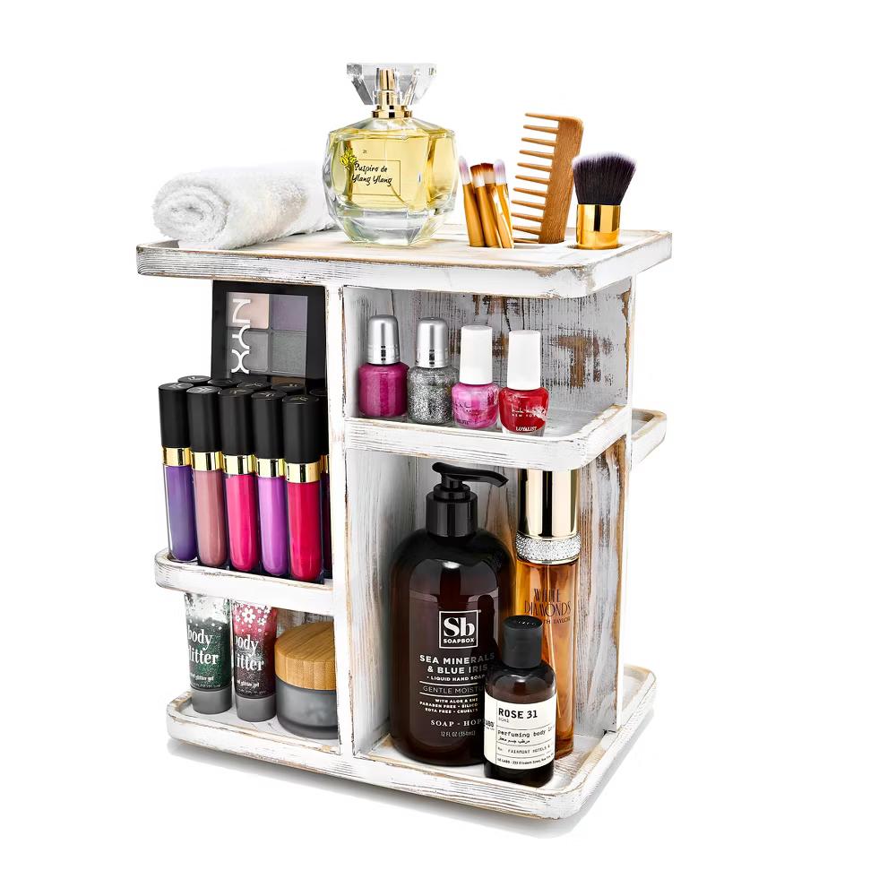 360° Bamboo Rotating Makeup Organizer - Multi-Function Storage Carousel stores Cosmetics, Skin Care, and more - Image 3
