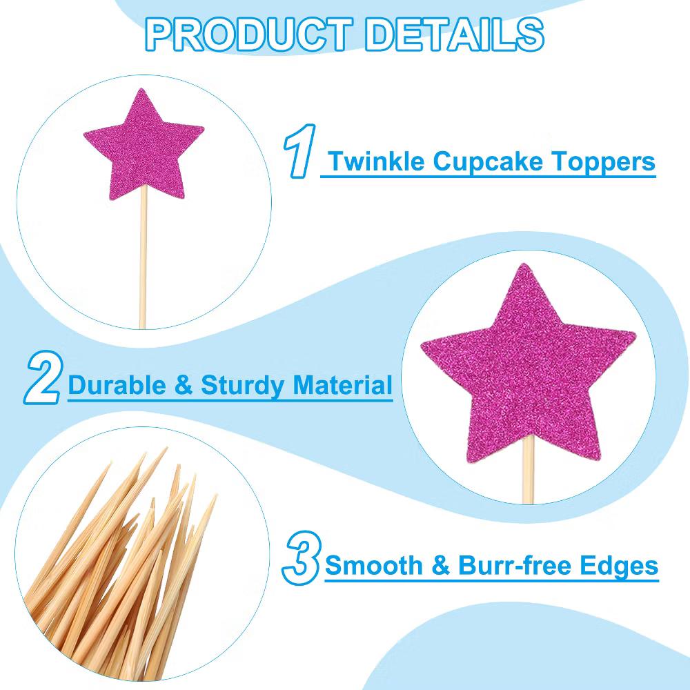 Birthday Party Supplies Little Star Cupcake Toppers 50 Pcs - Image 27