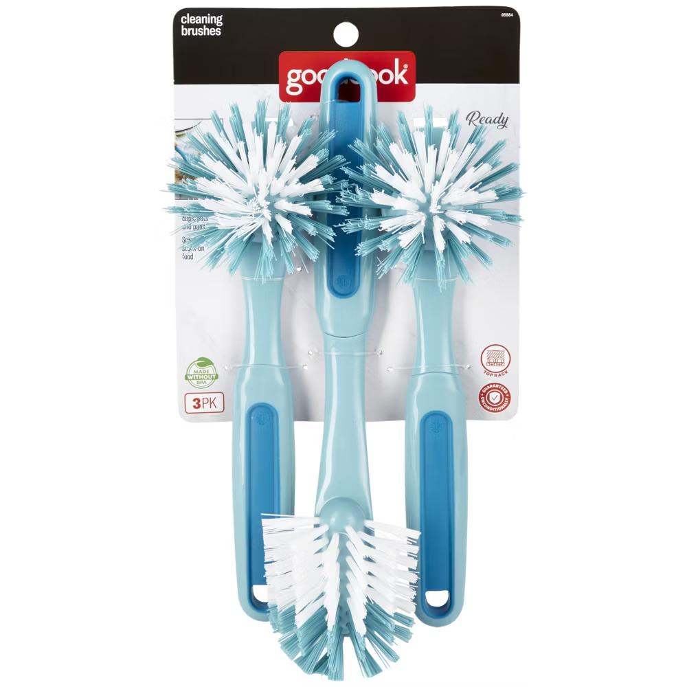 Ready 3pk Dish Brush Set: Rubber & Plastic Cleaning Tools, Blue, 11.5" Height, 5.75" Width, 2.25" Depth - Image 4