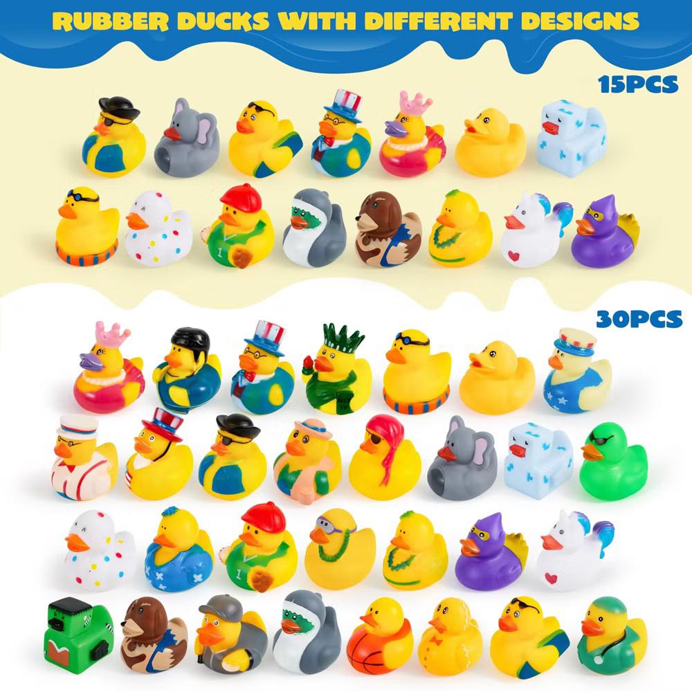 15 Pcs Assortment Rubber Duck Toy Duckies for Kids, Mini Duckie Toys for Baby Bath Shower Toys, Summer Beach
Pool,Halloween Party Favors