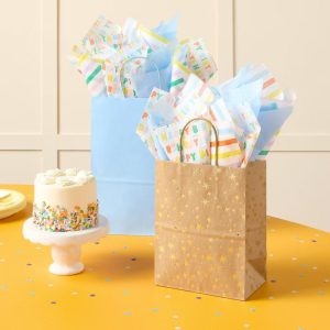 Small Foil Print Stars Kraft Gift Bag Natural/Gold