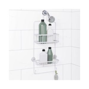 Zenna Home 26.13 in. H 10.38 in. W 4.13 in. L Chrome White Shower Caddy