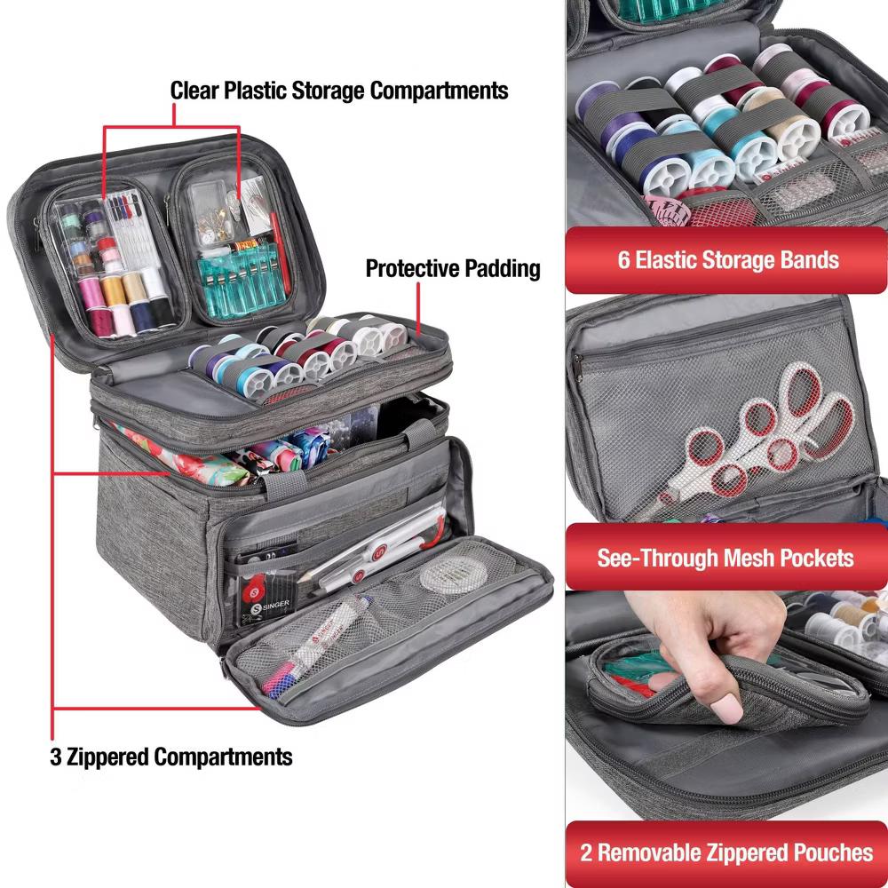 Singer Soft Collapsible Basket Gray: Sewing Kit Storage Case, Polyester, 12.25" Width, 9" Height, 8" Depth - Image 7