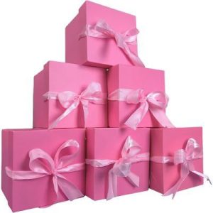 12 pack pink gift boxes with lids 4 4 4 inch for birthday wedding Christmas party favors includes ribbon easy assembly