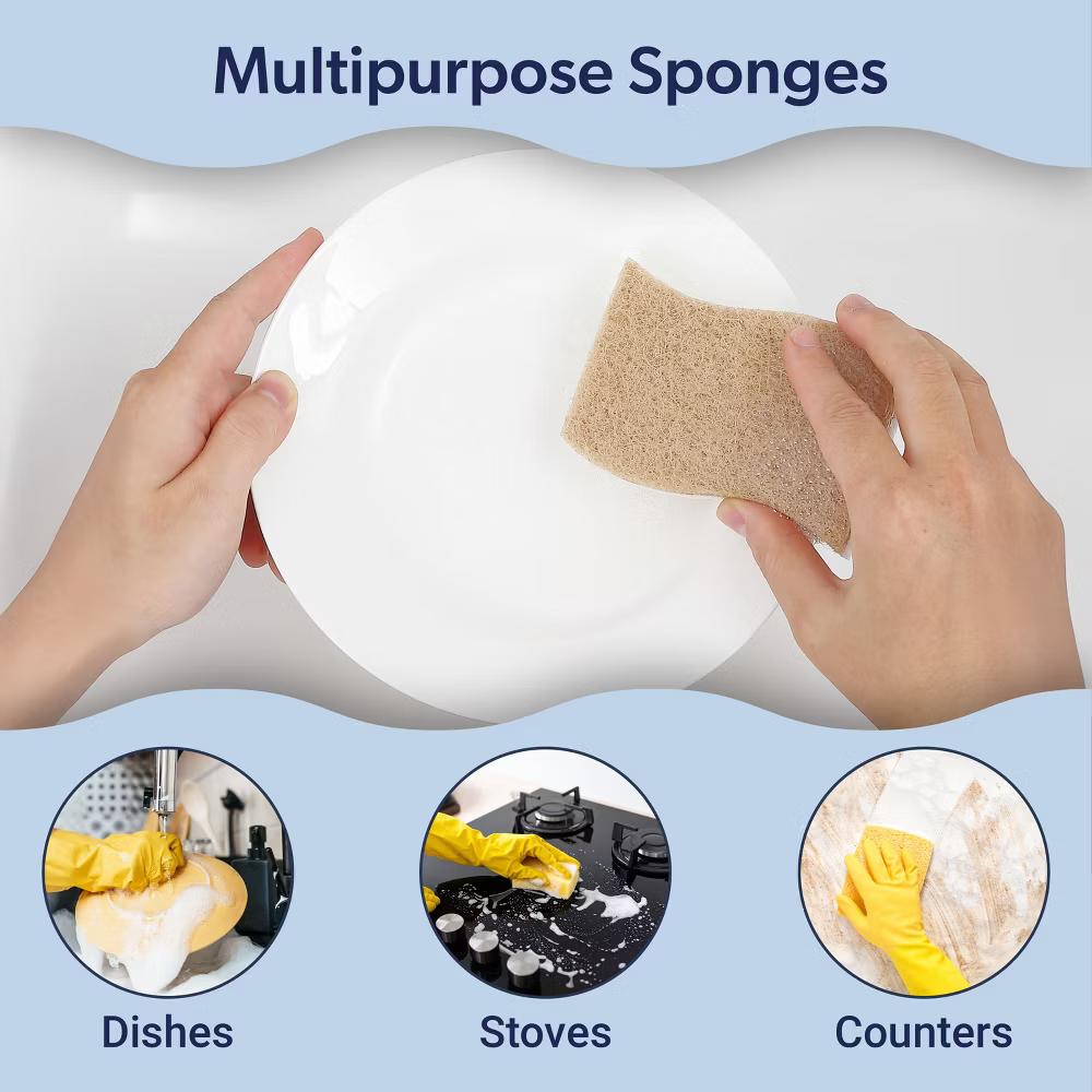 happimess Natural Plant Based Non-Scratch Sisal Hemp/Cellulose Scrubbing Dish Sponge