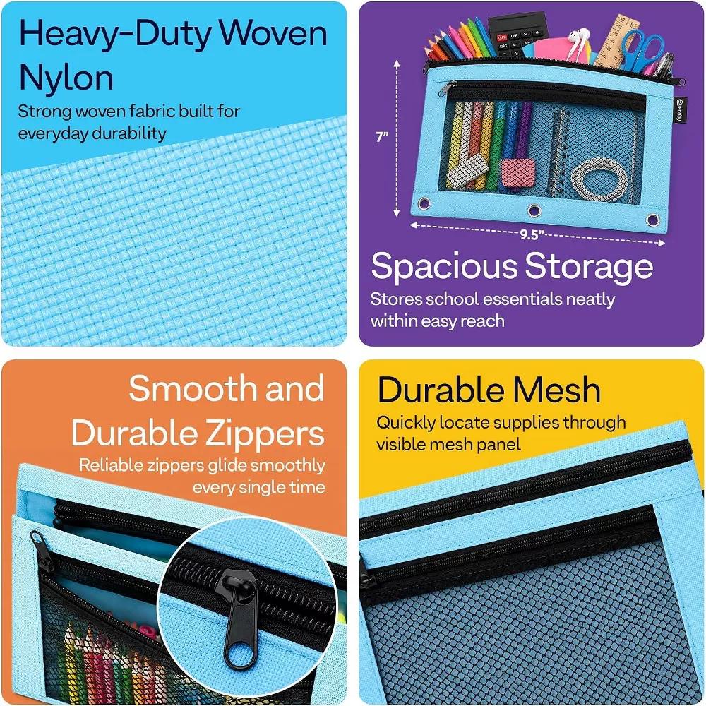 Pencil Pouch for 3 Ring Binder, 36 Packs Bulk Zipper Pencil Case in 6 Colors, Zippered Binder Pencil Pouches, 3 Ring Pencil Pouch for Binder - Image 4