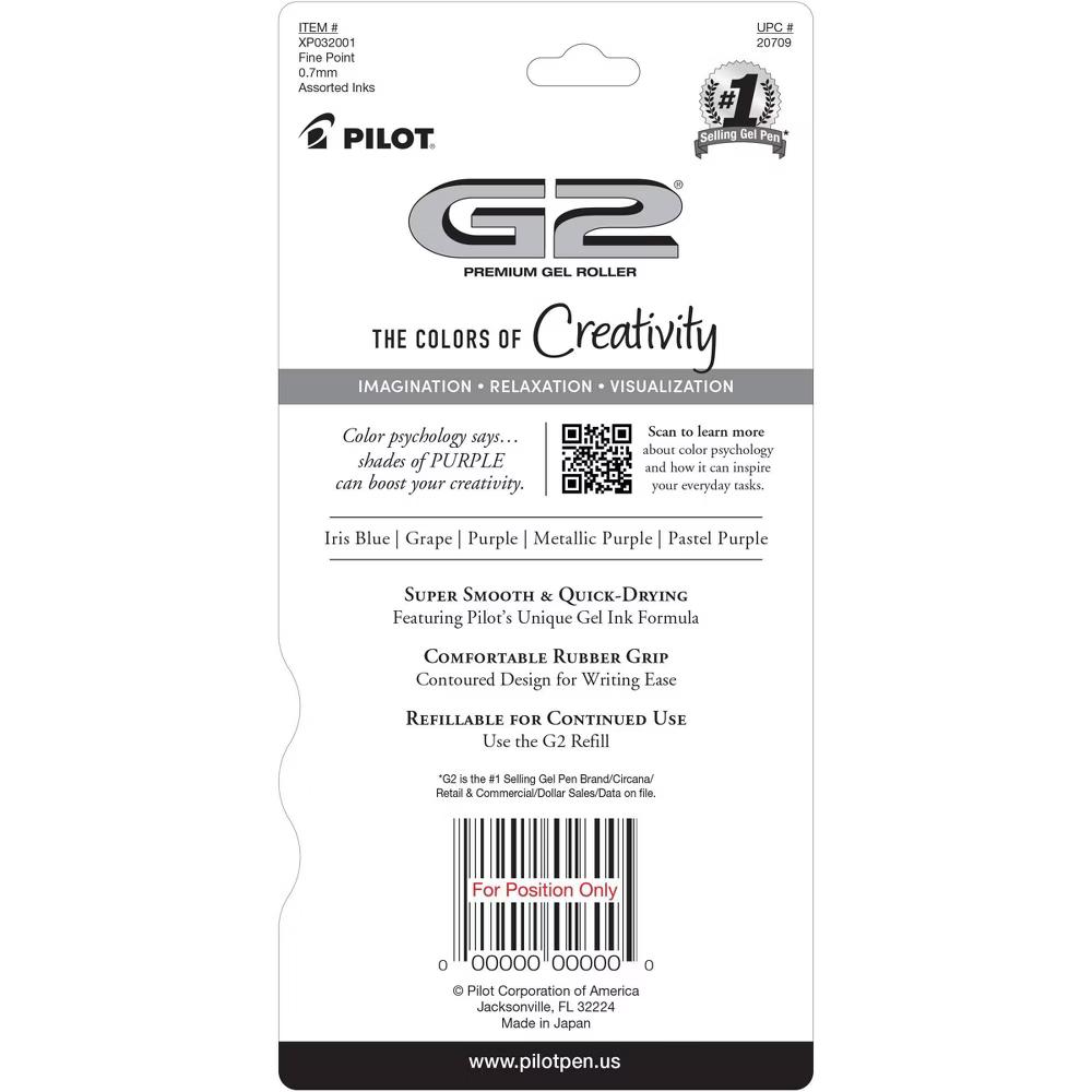 5pk G2 Boost Gel Pens Fine Point 0.7mm Assorted Purple Ink - Image 4