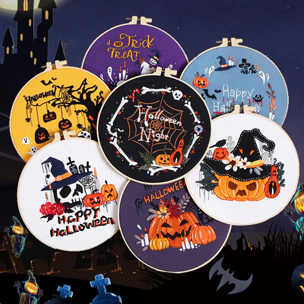 Embroidery Starter Kit for Beginners, Halloween Stamped Cross Stitch Kits, Stitch Learning DIY Kit with Embroidery Patterns for Beginners, Halloween - Image 2
