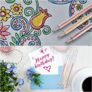 0.8mm Liquid Glitter Gel Pens Gold/Silver/White 9 Pcs