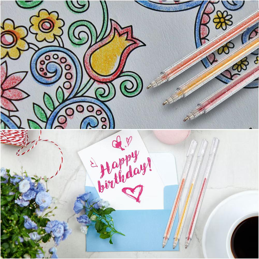 0.8mm Liquid Glitter Gel Pens Gold/Silver/White 9 Pcs