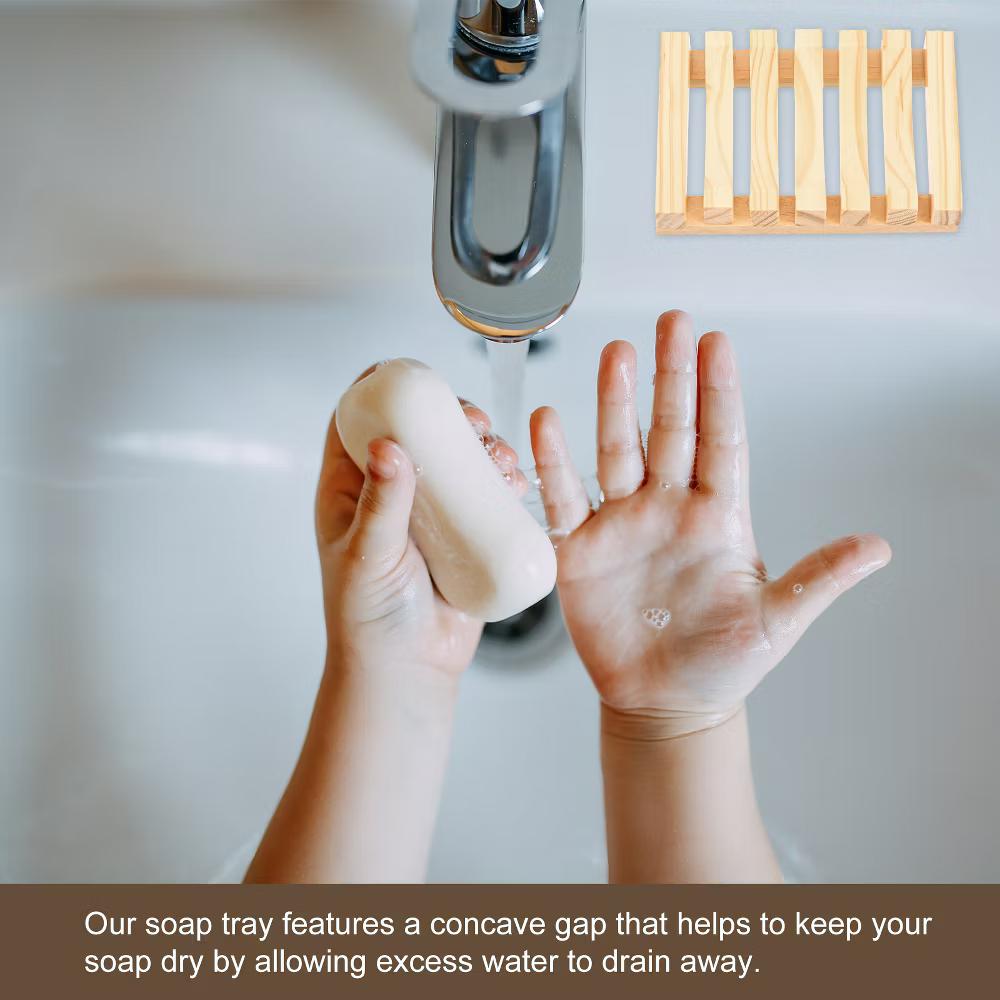 Wooden Natural Self Draining Bathroom Kitchen Sink Soap Dish - Image 9