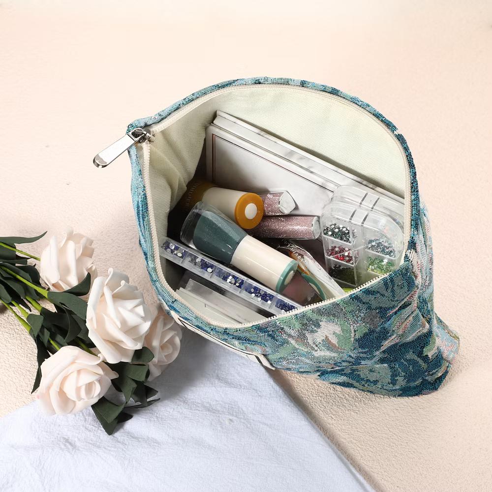 Travel Zipper Floral Makeup Bags and Organizers Blue - Image 2