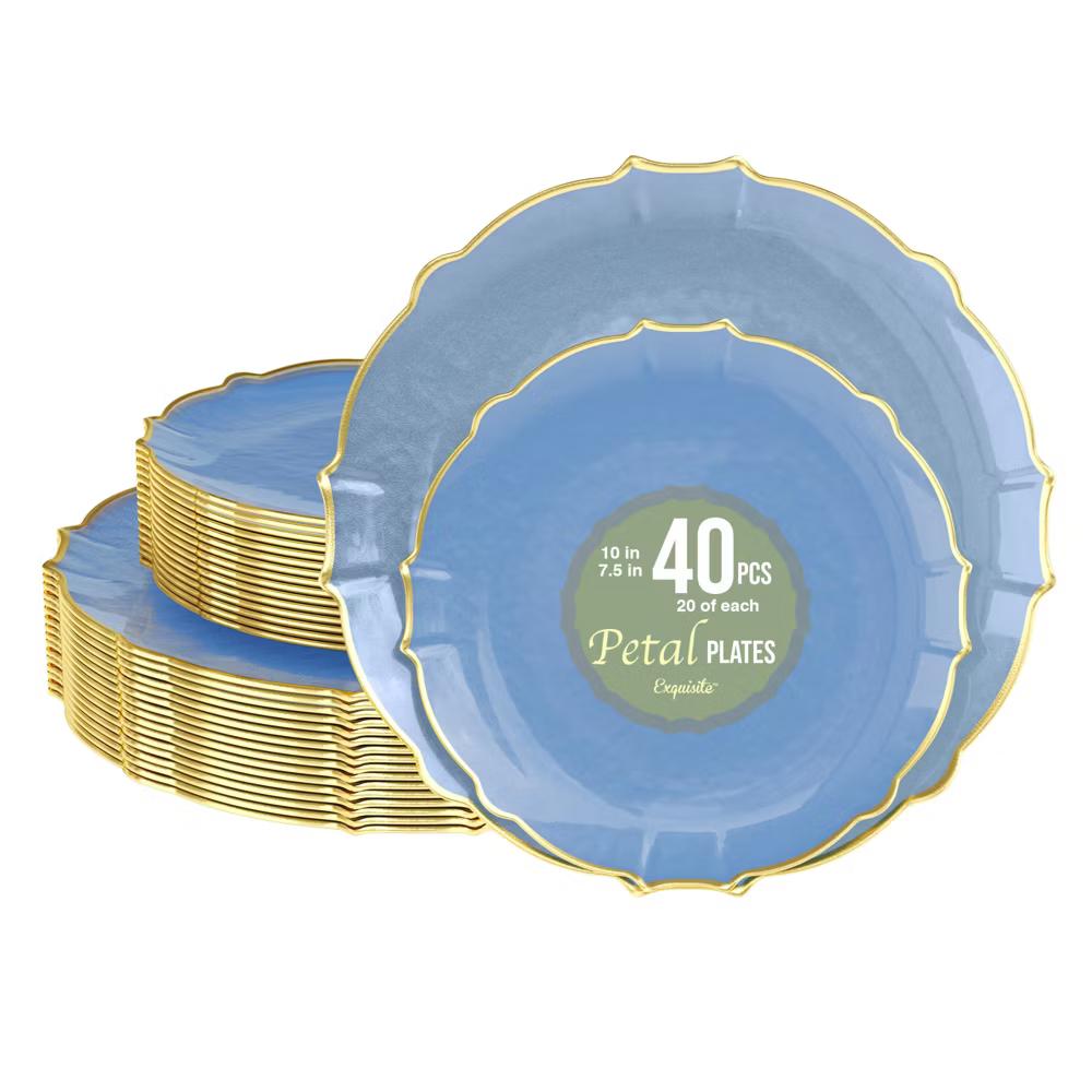 Trendables 40 Pieces Plastic Disposable Wedding Plates Set - 20 7.5" & 20 10" Thin & DelicateTinted Petals Plates with Rim - Image 46