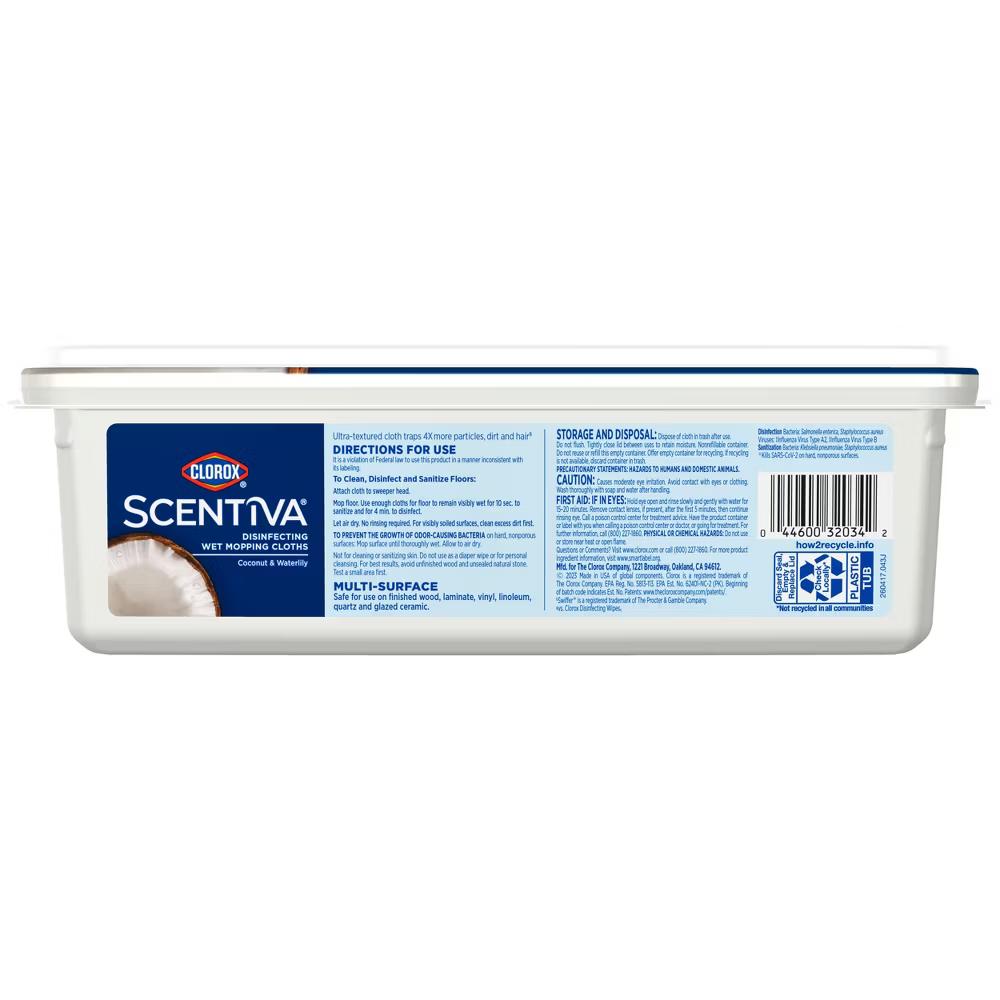 Scentiva Disinfecting Wet Mopping Refill Cloths - Coconut & Waterlily - 24ct: Compatible With Swiffer, For Linoleum & Tile Floors - Image 9