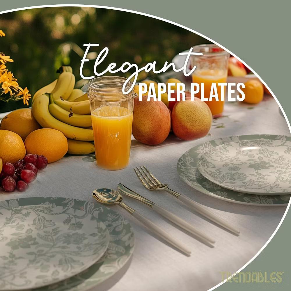 Earthtrends Floral Paper Plates Party Set for 32 Guests | Includes 32 Small 8" Dessert Plates & 32 Large 10" Dinner Disposable Plates | Gracy - Image 6
