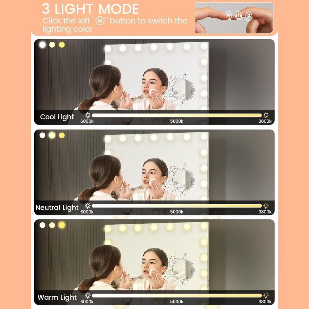 LED Vanity Mirror – Touch Control 3 Light Modes, Dimmable & 360° Rotation Makeup Mirror for Bathroom/Bedroom (1-Piece) - Image 30