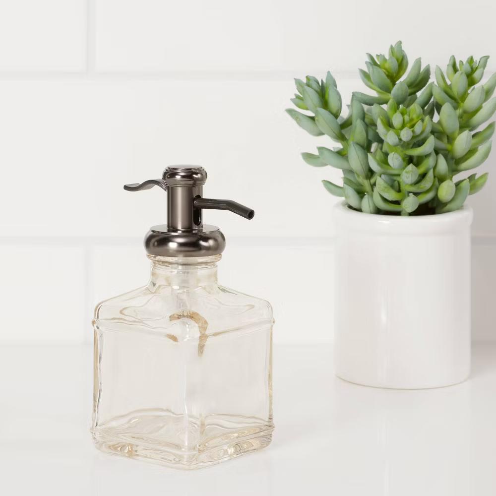 Short Antique Glass Soap Pump Brown - Traditional Style, Metal & Glass, Spot Clean, 11.8oz Capacity - Image 5