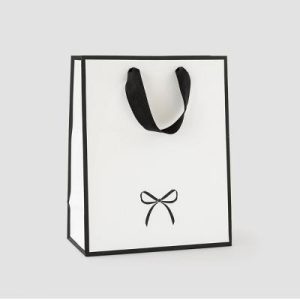 Small Black Piping with Printed Bow Gift Bag Black/White