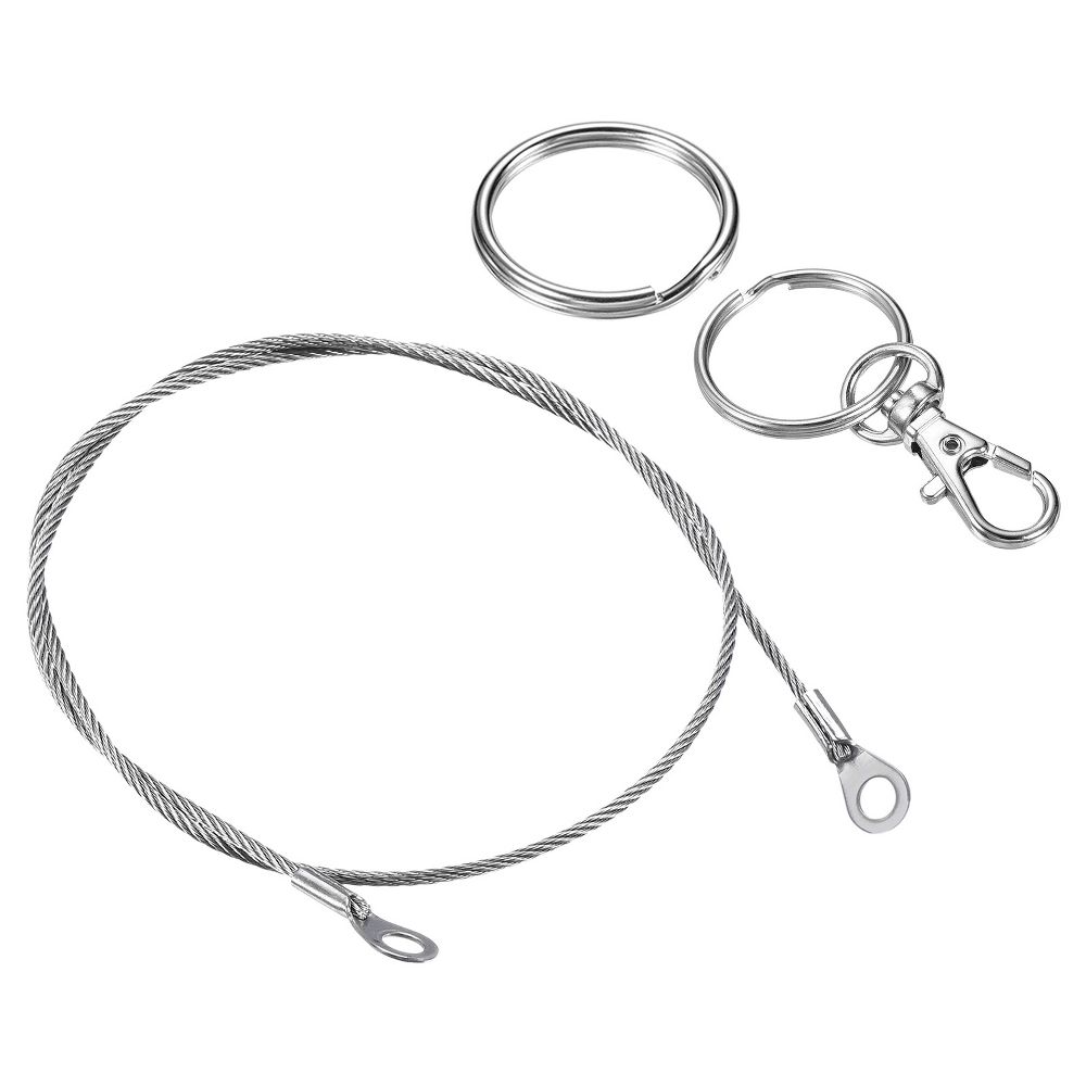 Lanyard Cable Rope with Key Ring Keychains Silver 4 Pcs - Image 49