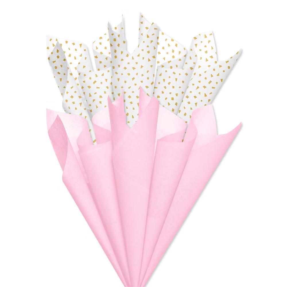 White with Gold Detail and Light Pink Tissue Paper Pack for Birthday 10ct - 20"x20" - Image 6