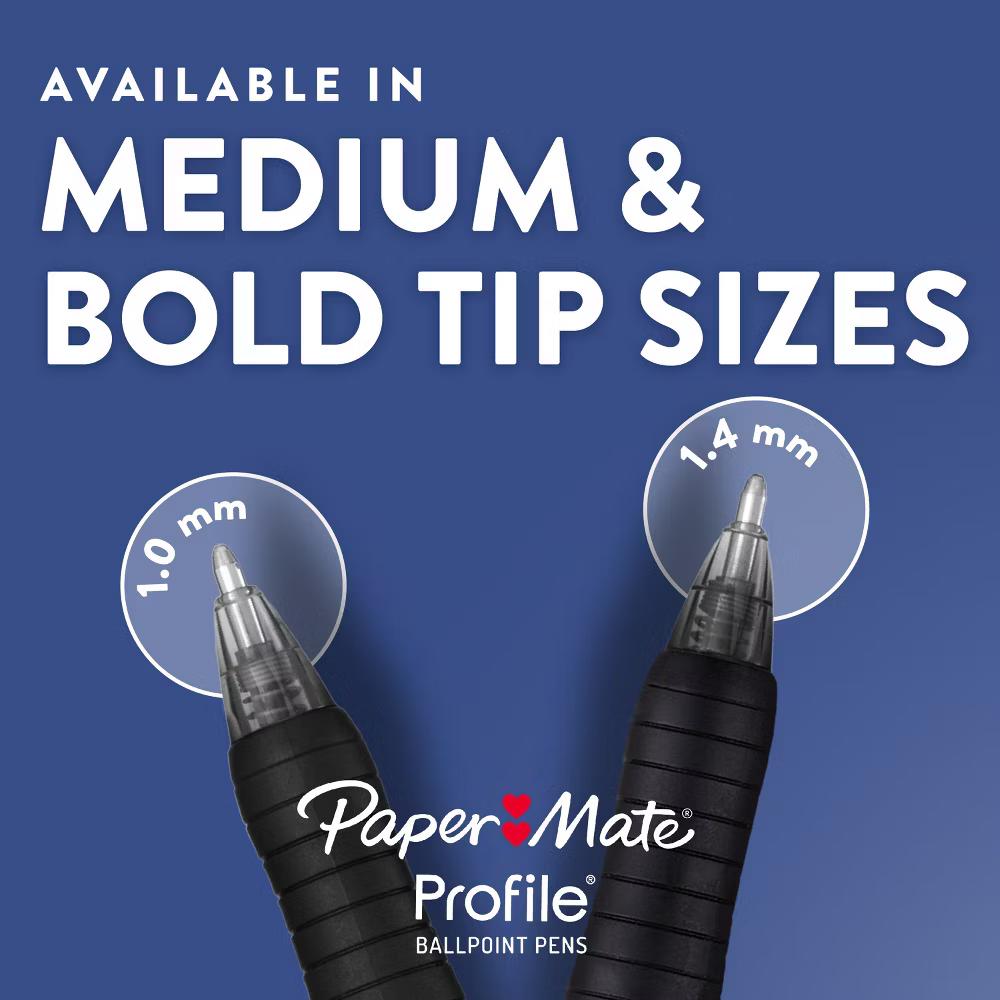 Paper Mate Profile 8pk Ballpoint Pens 1.4mm Bold Tip Black: Retractable, Contoured Grip, Pocket Clip, Stationery & Office Supplies - Image 7