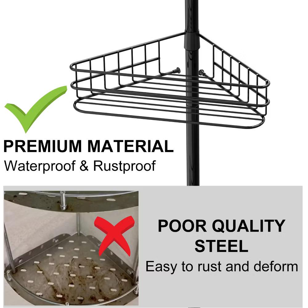 Tension Pole Shower Caddy, Corner Shower Caddies with 4 Baskets and Towel Bars, Rustproof Bathroom Shower Organizer Adjustable 98-110 Inch - Image 2