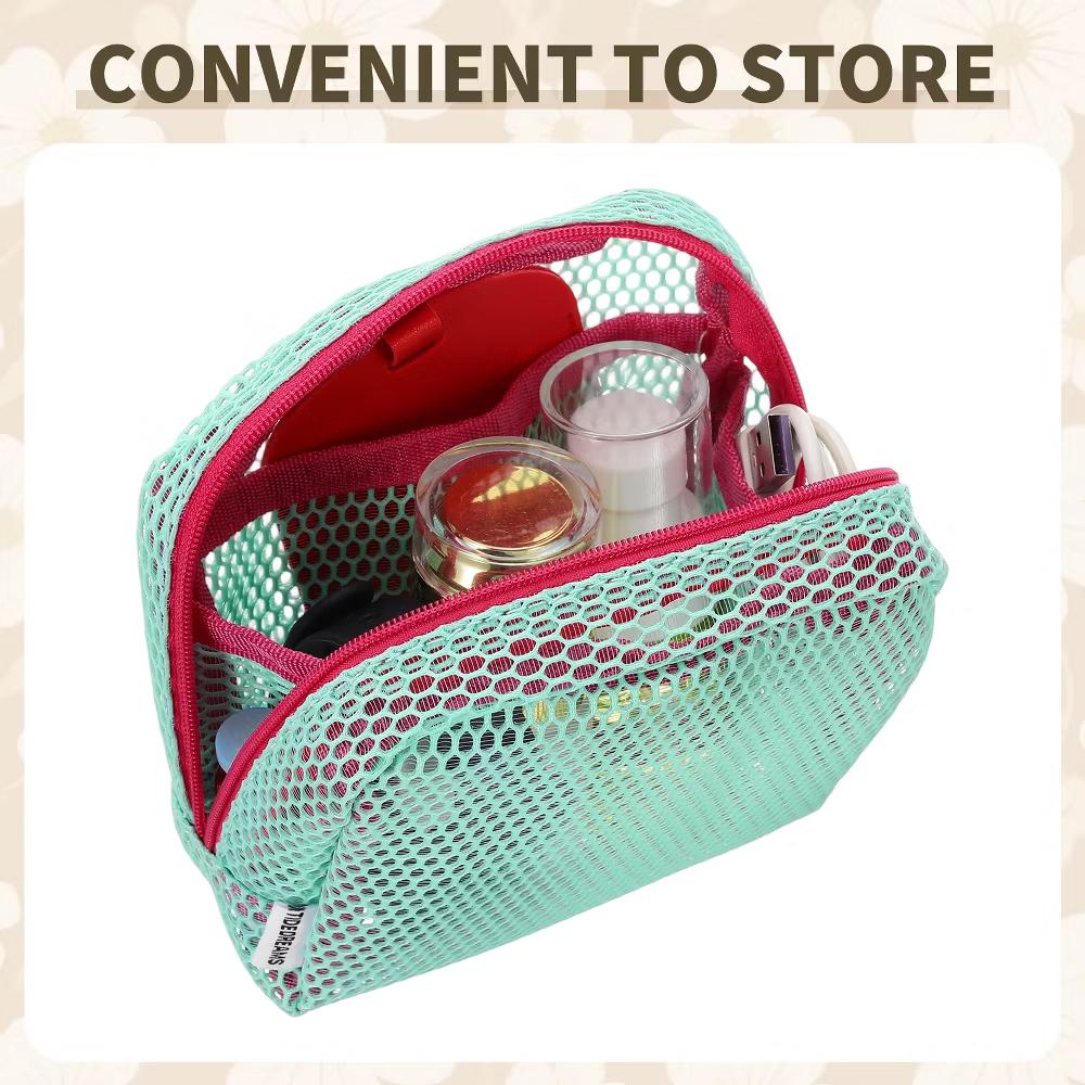 Mesh Travel Toiletry Organizing Zipper Mini Makeup Bag with Strap 4.7" - Image 25
