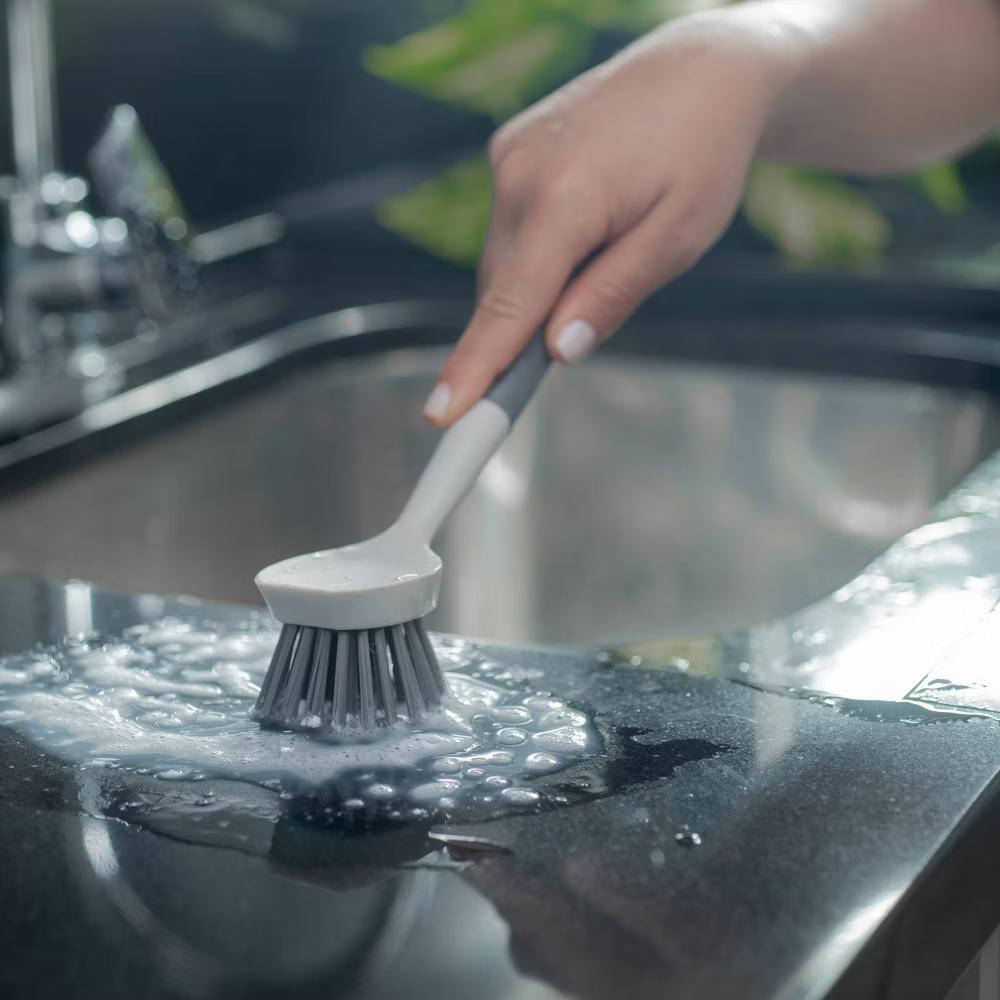 OU Cleaning Scrub Brush, Heavy Duty Cleaning Scrubber Brush for Bathroom & Kitchen, Nonslip Soft Silicone Grip Handle & Built-In Scraper - Image 8