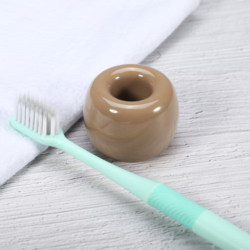 Bathroom Round Mini Ceramic Toothbrush Holder 1.65"x1.18" 2Pcs - Image 13