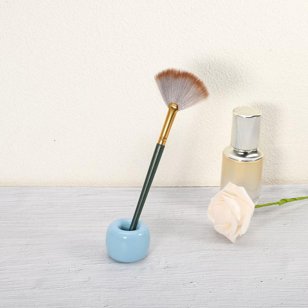 Bathroom Round Mini Ceramic Toothbrush Holder 1.65"x1.18" 2Pcs - Image 11