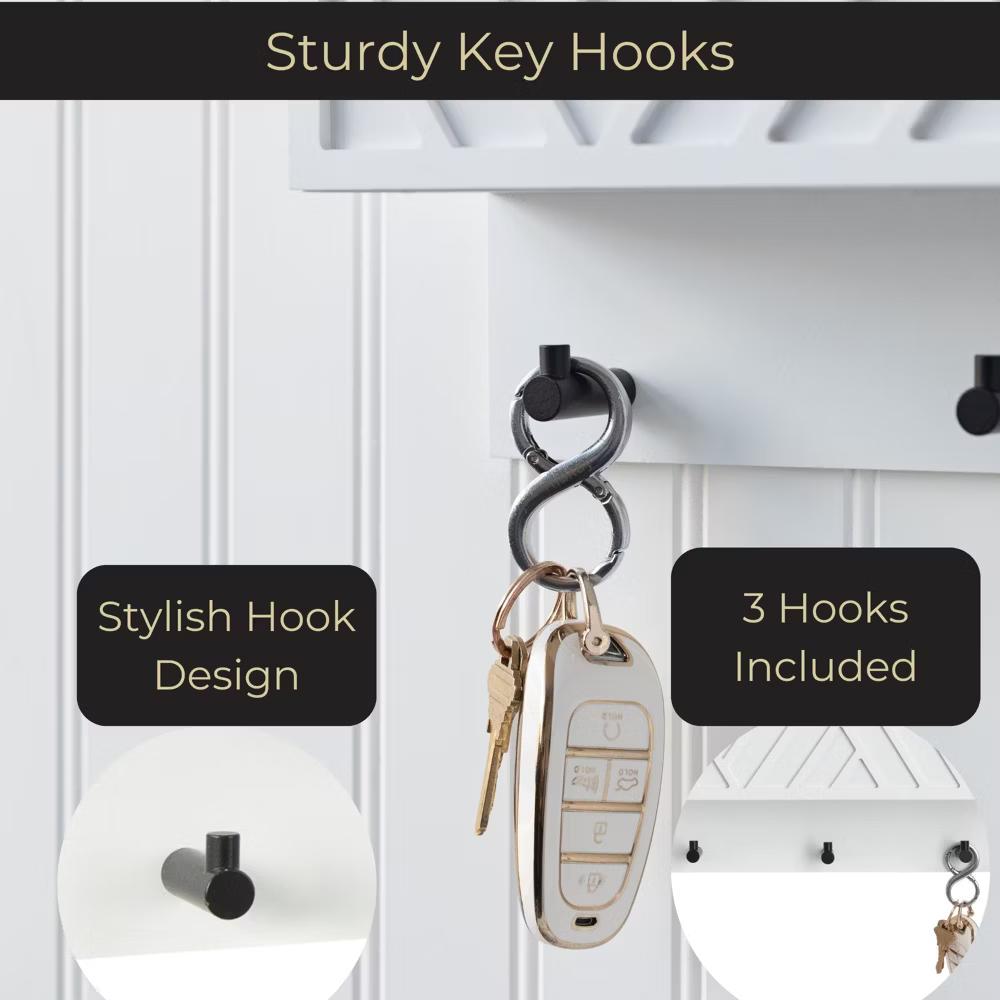Wall Mounted Mail Organizer with 2 Slots and 3 Hooks – Multiple Finishes – MDF Wood - Image 23